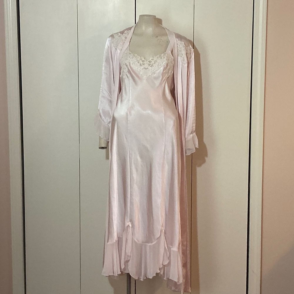 Linea Donatella LIngerie Set Pink Polyester Nightgown & Robe Size Medium Sexy